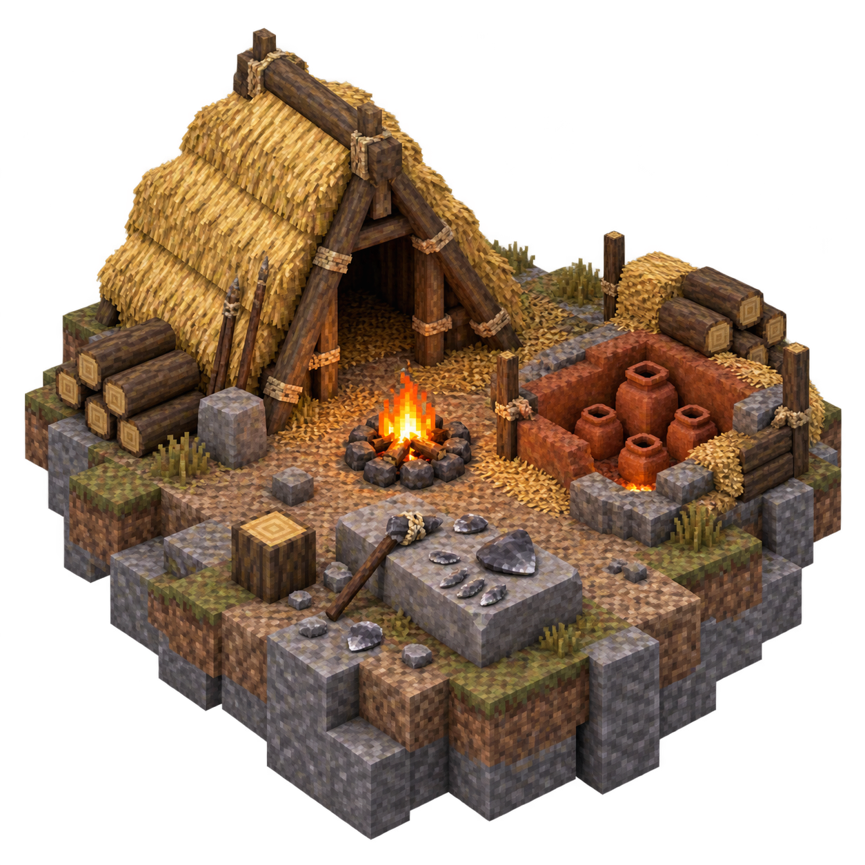 Каменные инструменты, костёр и керамика TerraFirmaCraft